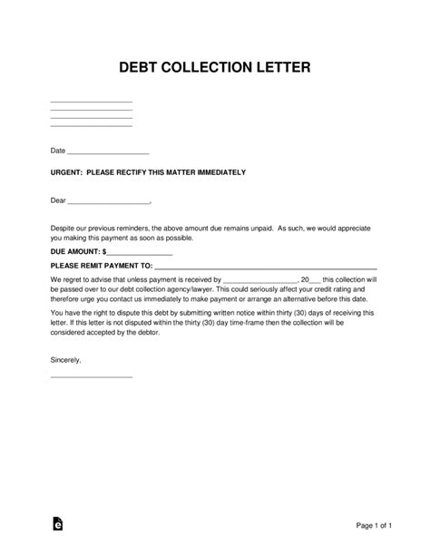 Free Debt Collections Letter Template Sample Pdf Word Eforms