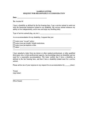 Fillable Online Sample Letter Request For Reasonable Accomodation Fax