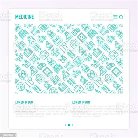 얇은 선 아이콘으로 의학 개념 의사 구급차 청진 기 현미경 온도계 병원 Z레이 이미지 Mri 스캐너 Tonometer 현대 벡터