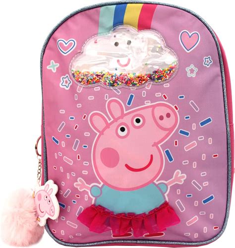 Peppa Pig Borsa Zaino Rosa Con Nuvola Arcobaleno E Punte Mobili Rosa