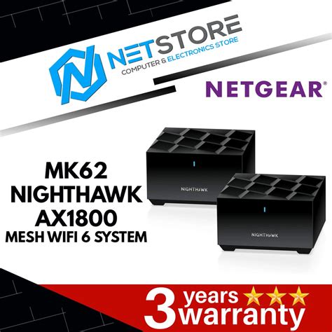 Netgear Nighthawk Whole Home Mesh Wifi 6 System Mk62 Ax1800 Router With 1 Satellite Extender