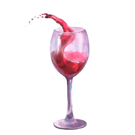 Ilustración de acuarela i vaso con salpicaduras de vino tinto soladas