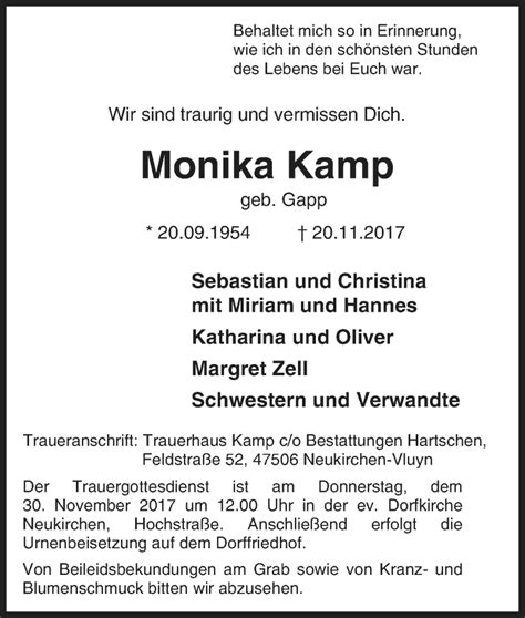 Traueranzeigen Von Monika Kamp Trauer In Nrw De