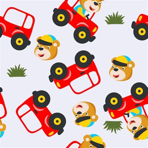 Premium Vector Seamless Pattern Of Cute Animal Driving A Car Go To