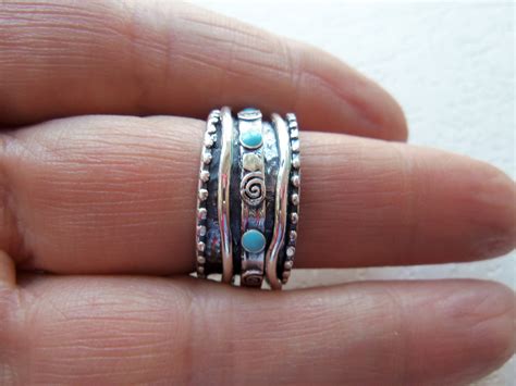 Unique Spinner Ring For Women Sterling Silver Turquoise Etsy