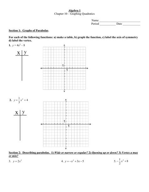 Chapter 10 Graphing Quadratics Name