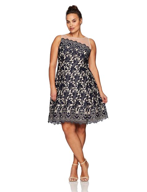 London Times Plus Size Lace Fit And Flare Dress W Illusion Neckline