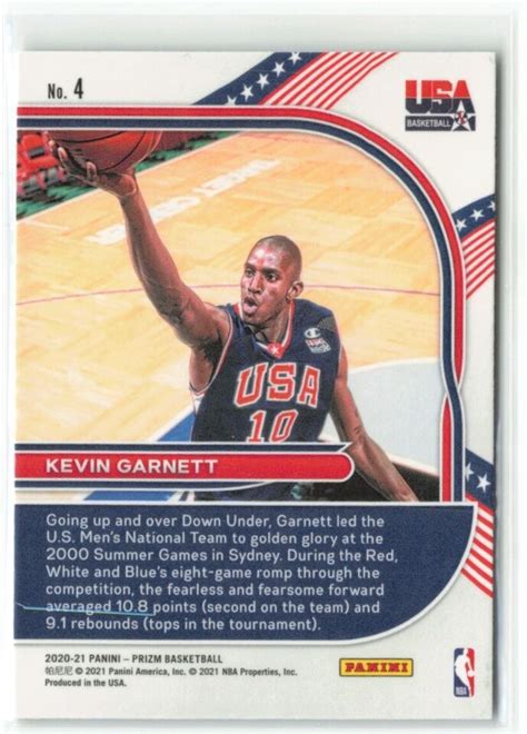 Kevin Garnett 2020 21 Panini Prizm USA Basketball Minnesota