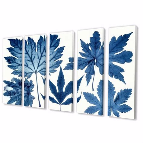 Designart Vintage Botanical Autumn Leaves Faded Blue Abstract