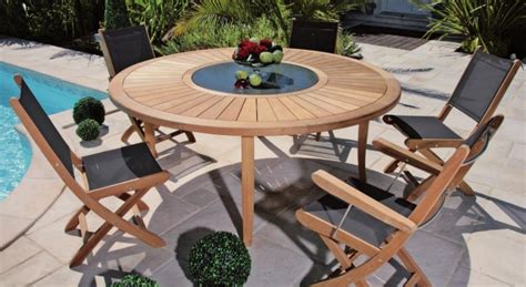 Table De Jardin Ronde En Bois Avec Plateau Tournant