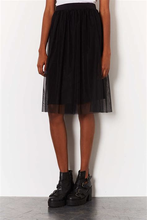 Lyst Topshop Black Midi Tulle Skirt In Black