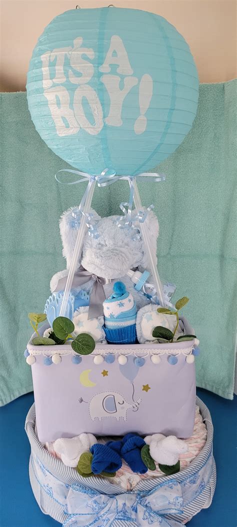 It S A Boy Hot Air Balloon Diaper Cake Etsy