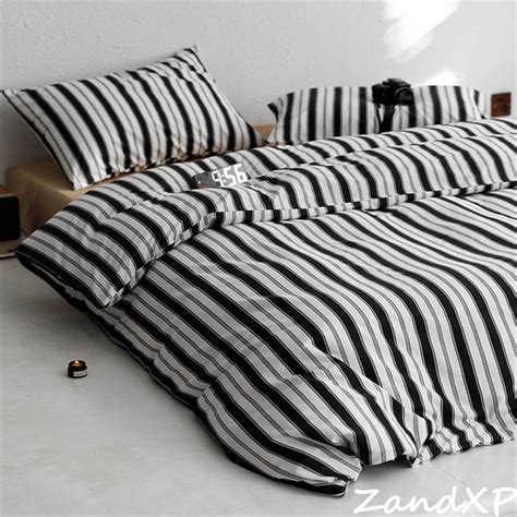 100 Cotton Duvet Cover Set Black White Striped Duvet Cover Etsy