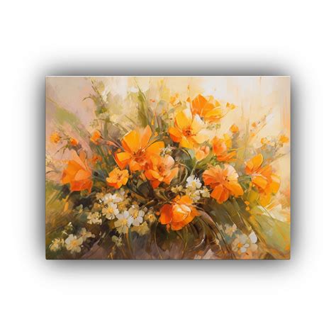 Cuadro De Flores Amarillas Y Naranjas En Lienzo Decocuadros