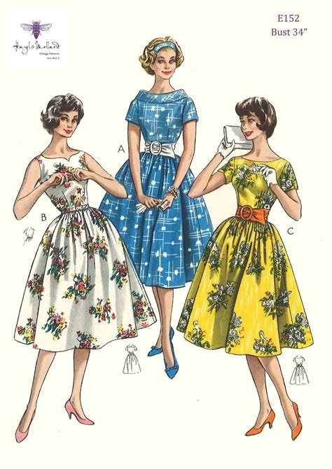 1950s Vintage Sewing Pattern Pretty Dress With Full Skirt Rockabilly Dress Bust 34