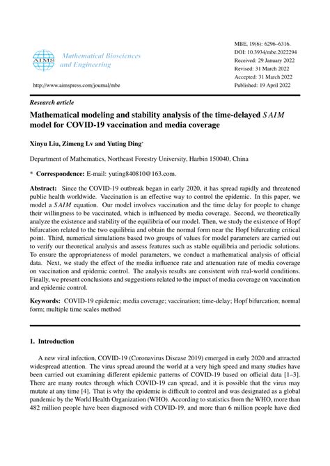 PDF Mathematical Modeling And Stability Analysis Of The Time Delayed