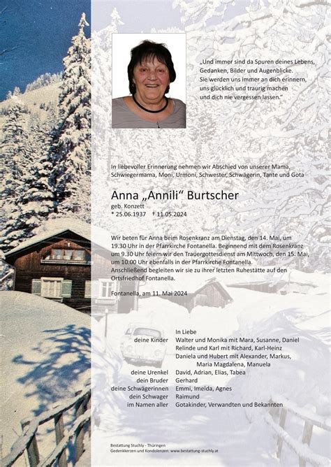 Anna Annili Burtscher Bestattung Stuchly