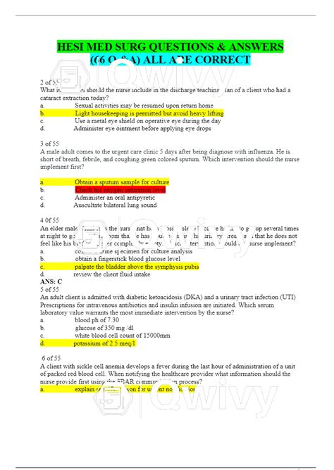 Hesi Med Surg Questions And Answers Newly Revised2020 Answers