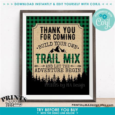 Lumberjack Trail Mix Bar Sign Thank You For Coming Build Your Etsy