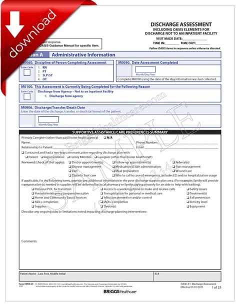 Oasis E1 Discharge Assessment Not To An Inpatient Facility Digital