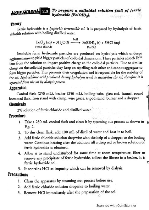 Preparation Of Ferric Chloride Sol Experiment To Prepare A