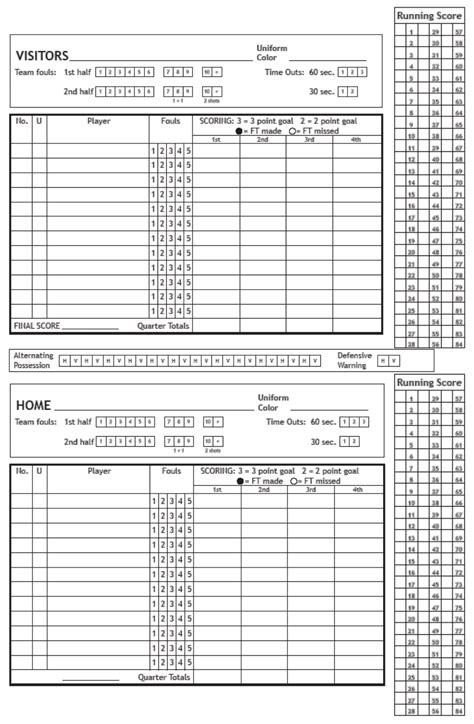 Score Sheet Basketball Printable Pdf