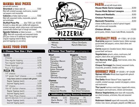 Menu at Mamma Mia! Pizzeria, Foley