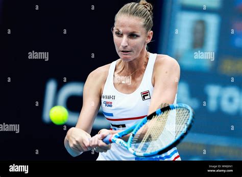 Czech Professional Tennis Player Karolina Pliskova Plays Against