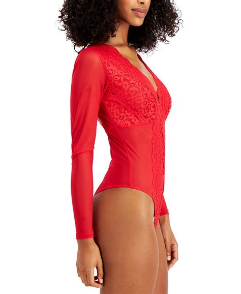 Inc International Concepts Not So Basic Long Sleeve Lace Mesh Bodysuit Created For Macys