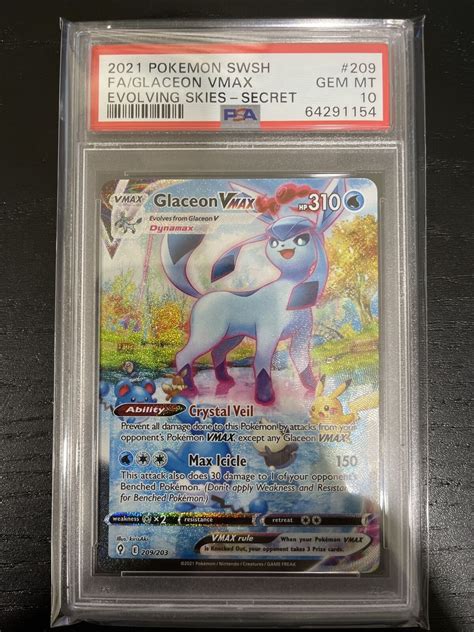 Evolving Skies Glaceon Vmax Secret Full Art Psa Gem Mint