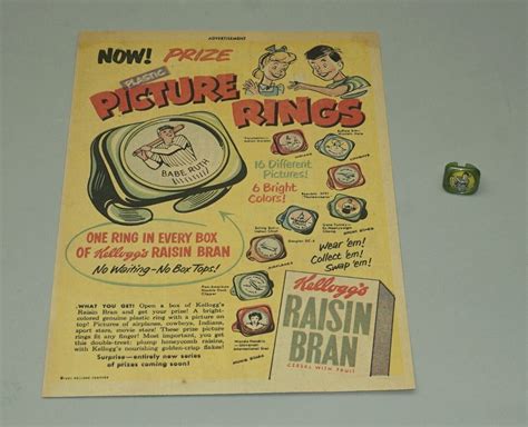 Rare Kellogg S Cereal Babe Ruth Yankees Baseball Premium Ring With Advert