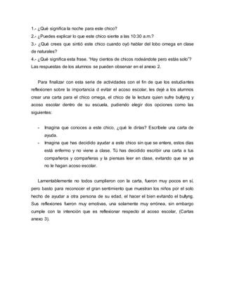 Informe De Actividades Sobre El Acoso Escolar Pdf