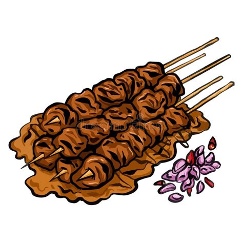 Sate Ayam Indonesian Food Vector Drawing Stock Illustration