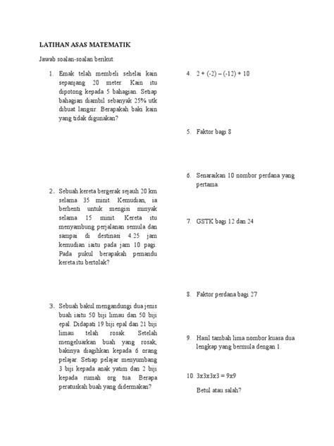 PDF Latihan Asas Matematik DOKUMEN TIPS