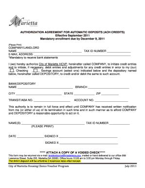 Fillable Online Mariettaga Authorization Agreement For Automatic