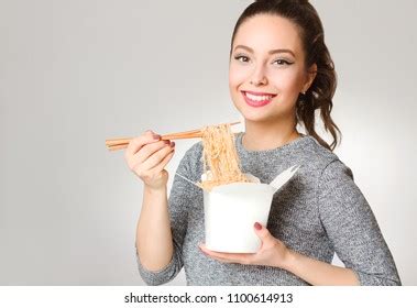Portrait Brunette Beauty Eating Asian Food Stock Photo 1075928381 Shutterstock