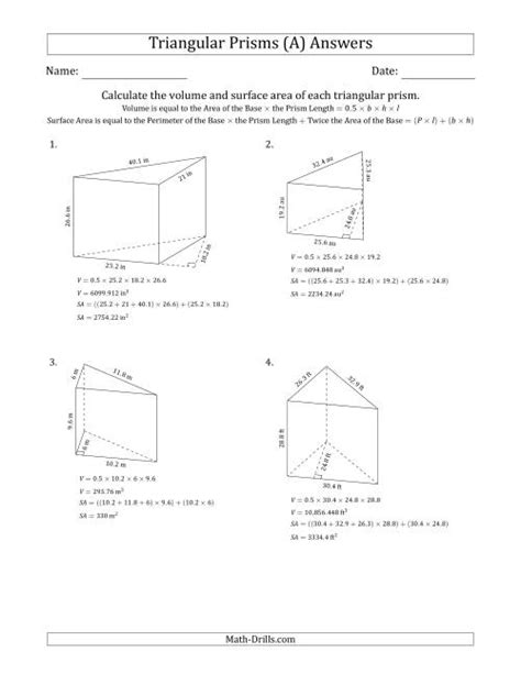 Triangular Prism Surface Area Worksheet Printable Kids Entertainment