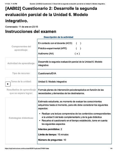 Examen AAB01 Cuestionario 1 Desarrolle El Cuestionario 1 Del Primer