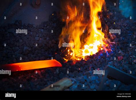 A Length Of Red Hot Metal In A Furnace Stock Photo Alamy