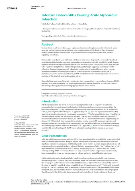 Pdf Infective Endocarditis Causing Acute Myocardial Infarction