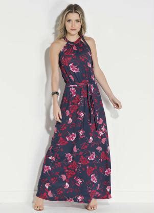 Vestido Quintess Longo Floral Marinho Faixa Soulojista