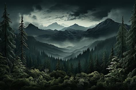 Premium AI Image | a mountain landscape with a forest and mountains in ...