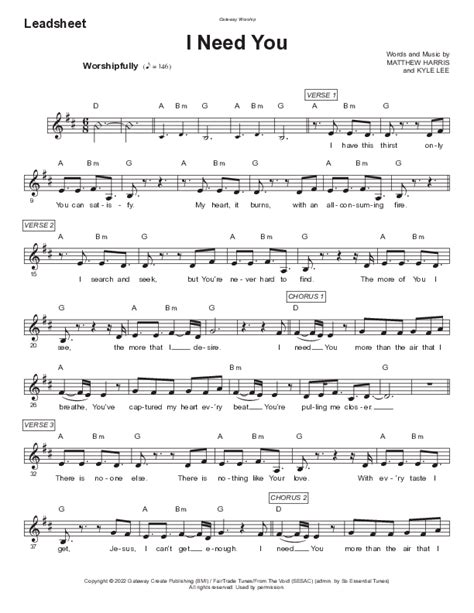 I Need You Sheet Music Pdf Gateway Worship Jessie Harris Praisecharts