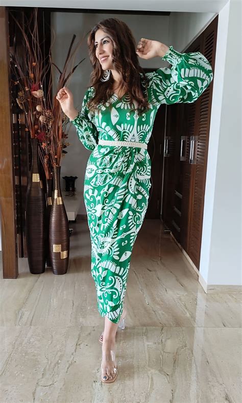 Green White Dress With Belt Label Dc