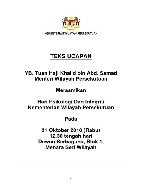 Teks Ucapan Hari Psikologi Dan Integriti Kwp 2018 Pdf