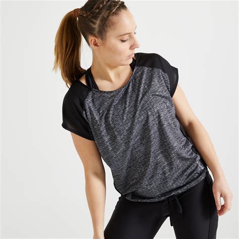 Buy Women Polyester Loose-Fit Gym T-Shirt - Black/Grey Online | Decathlon