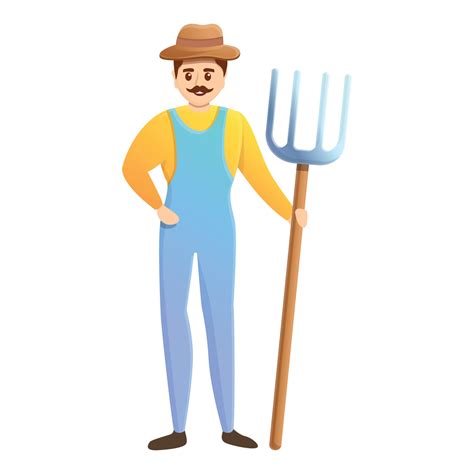 Happy Farmer With Fork Icon Cartoon Style Vector Art At Vecteezy