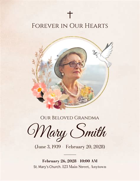 Peach Watercolor Grandma Funeral Poster Venngage