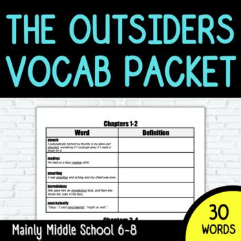 The Outsiders By S E Hinton Vocabulary Packet By Mainly Middle School