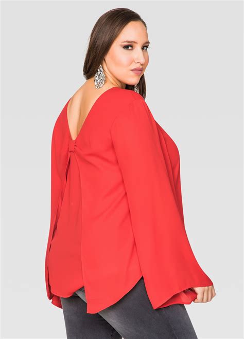 Bow Back Chiffon Blouse Ashley Stewart Plus Size Women S Tops